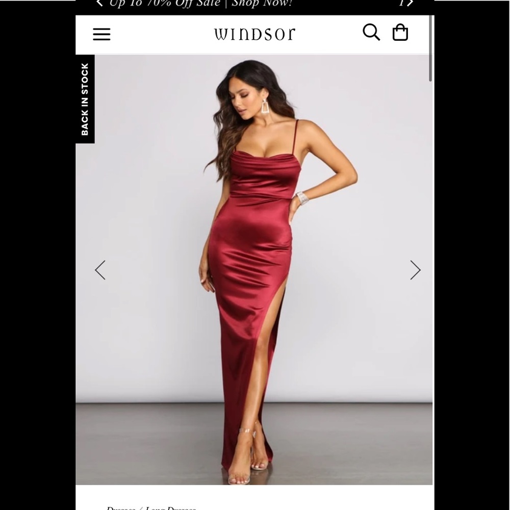 NEW WITH TAGS!! Windsor high slit satin cowl neck dress!